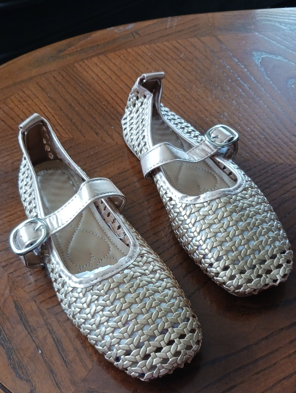 Woven Metallic Mary Jane Flats - Gold
